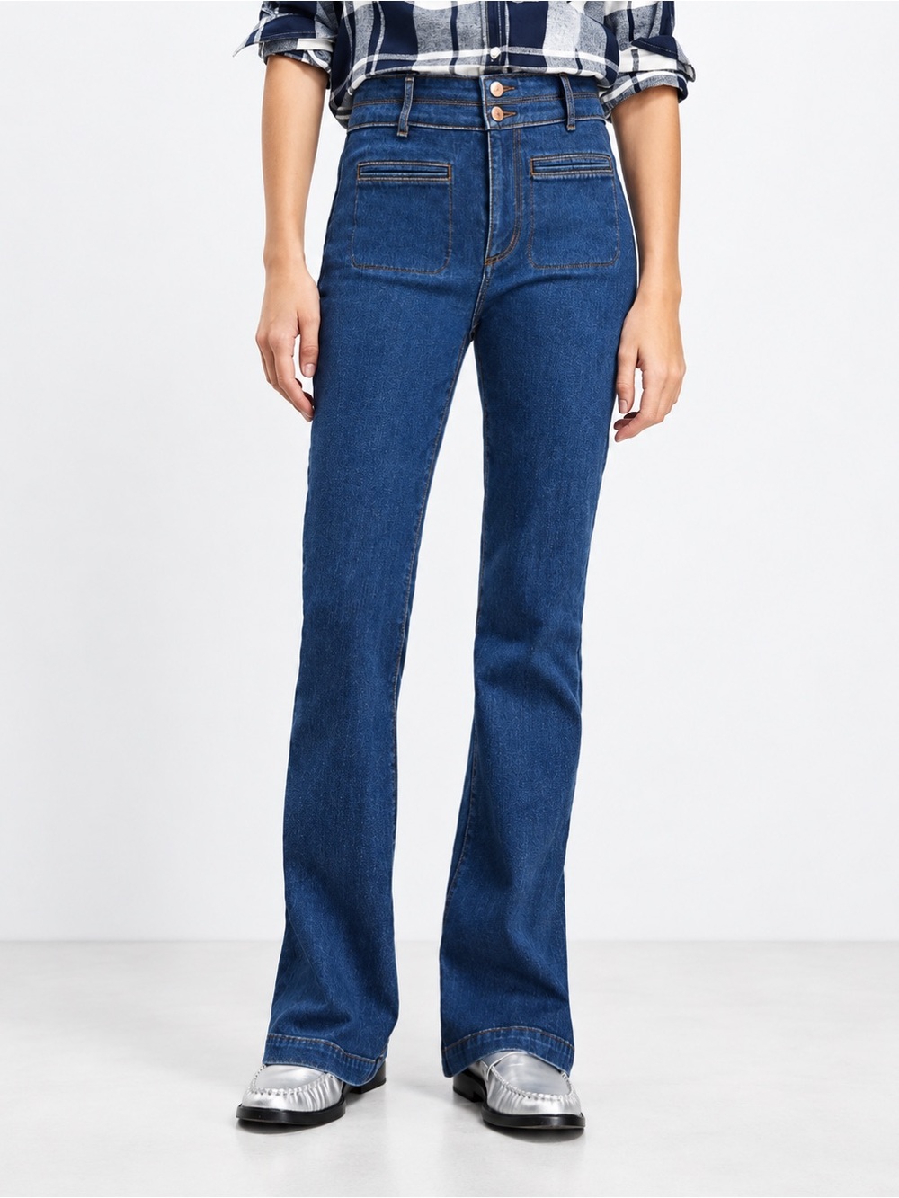 Loft Patch Pocket Slim Flare Denim Blue Jeans